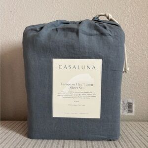 NWT King 100% Linen Sheet Set Mineral Blue - Casaluna